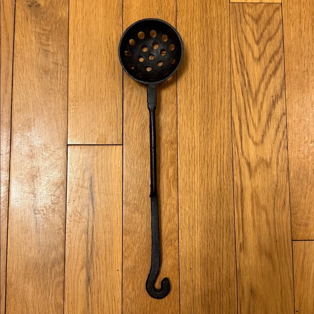 Vintage Cast Iron Skimmer Ladle Slotted Spoon Rustic Farmhouse Cottagecore